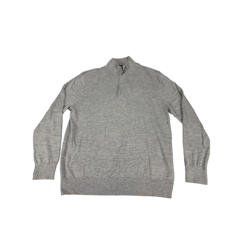 Banana Republic Mens XL Gray Merino Wool Blend Quarter Zip Sweater 980773